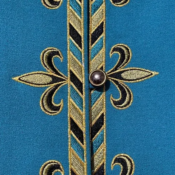 Bob Mackie women's sz XL embroidered gold fleur-de-lis long sleeve jacket top - Picture 2 of 8